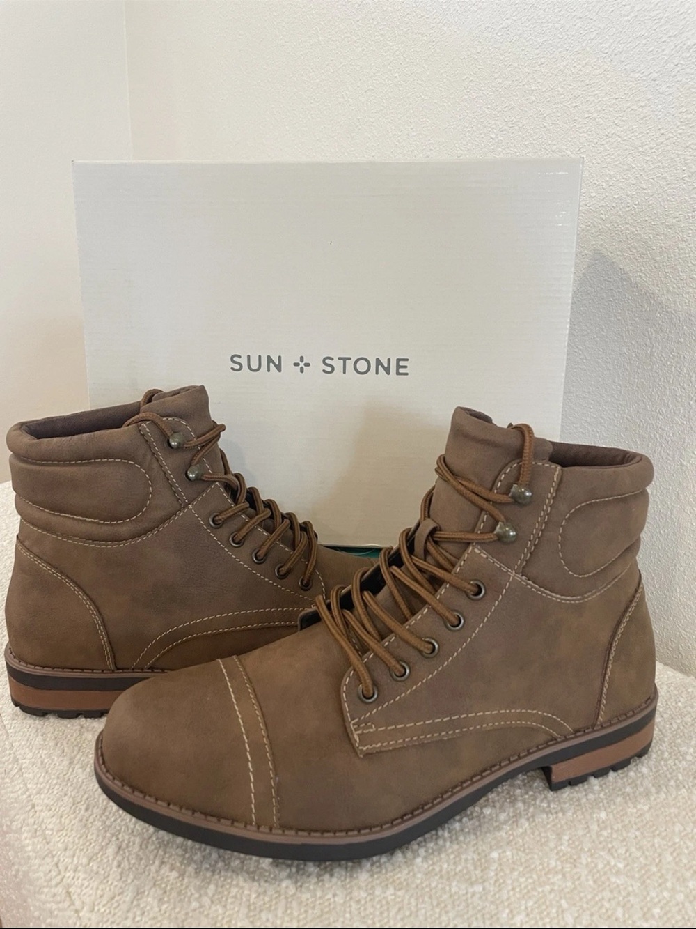 Sun + Stone Men's Tan Brown Lace-Up Ankle Boots